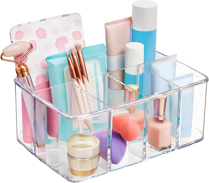 STORi 5-Compartment Clear Plastic Organizer | Rectangular Divided Makeup and Vanity Storage Bin and Office Desk Caddy | Sc...