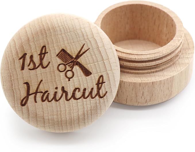 Liannan Custom Wooden First Haircut Curl Keepsake,Baby's First Curl Keepsake Box，My First Haircut Box (style 2)
