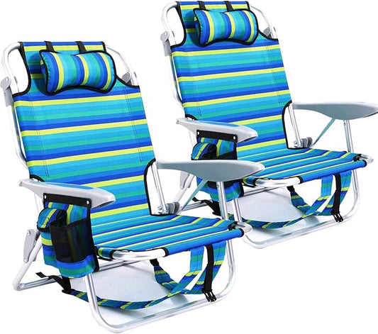 Canpsky 2 Pack Lightweight Portable Camping Beach Chair for Adults, Outdoor Lay Flat Folding Beach Chairs with 5 Position...