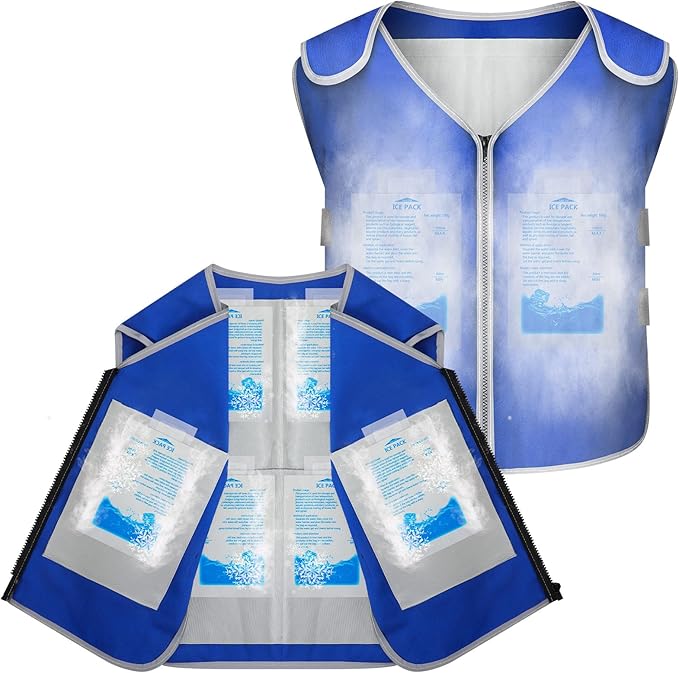 Wesiti 2 Pack Summer Cooling Vest with 40 Pcs Ice Packs for Men Women Ice Work Vest 12 Pcs Bubble Bag Ice Sports Cooling J...