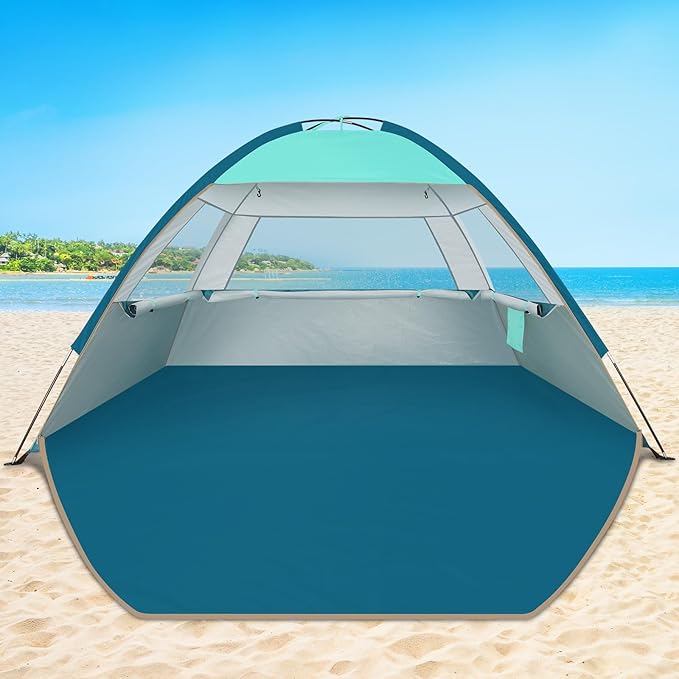 COMMOUDS Beach Tent Sun Shade for 3/4/6/8 Person, UPF 50+ Beach Sun Shelter Canopy Tent, Lightweight, Easy Set Up and Carry