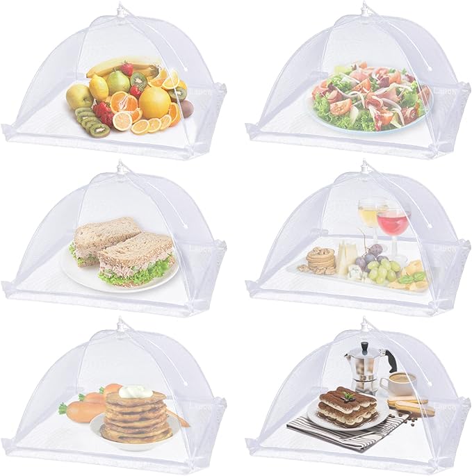 Lauon Large Food Cover,6 Pack Mesh Food Tent,17"x17",White Nylon Covers,Pop-Up Umbrella Screen Tents,Patio Net for Outdoor...