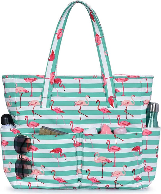 oscaurt Beach Bags for Women Large Waterproof Sandproof Beach Tote Swim Pool Bag with Zipper for Travel Vacation Essentials