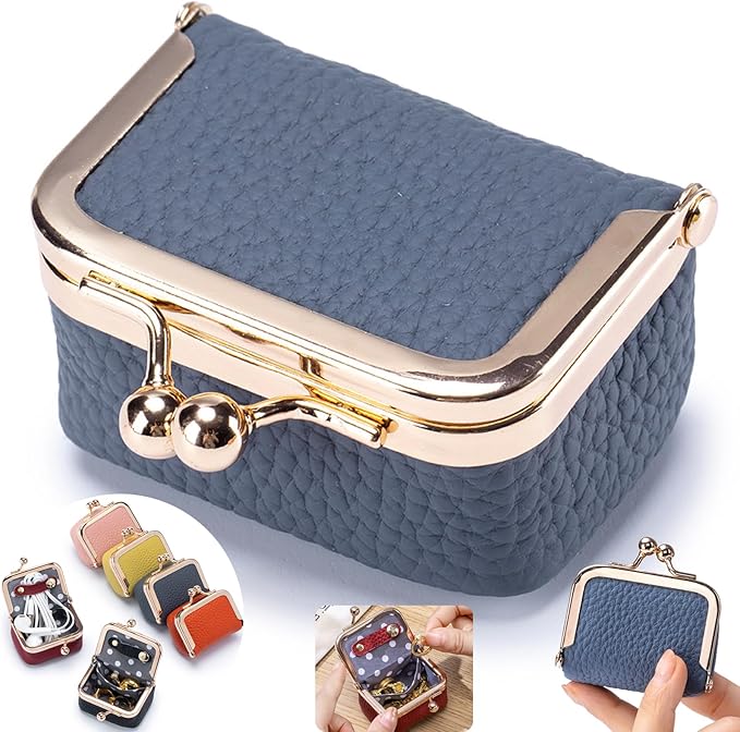 Genuine Leather Mini Jewelry Box - Vintage-Inspired Travel Jewelry Organizer with Kiss Lock, Compact Ring Box for Women, P...