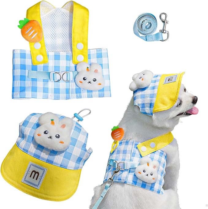 HELAIMAY Dog Harness and Leash Set with Hat,No Pull Soft Mesh Pet Harness for Small Dog and Cat,Adjustable Step in Puppy V...