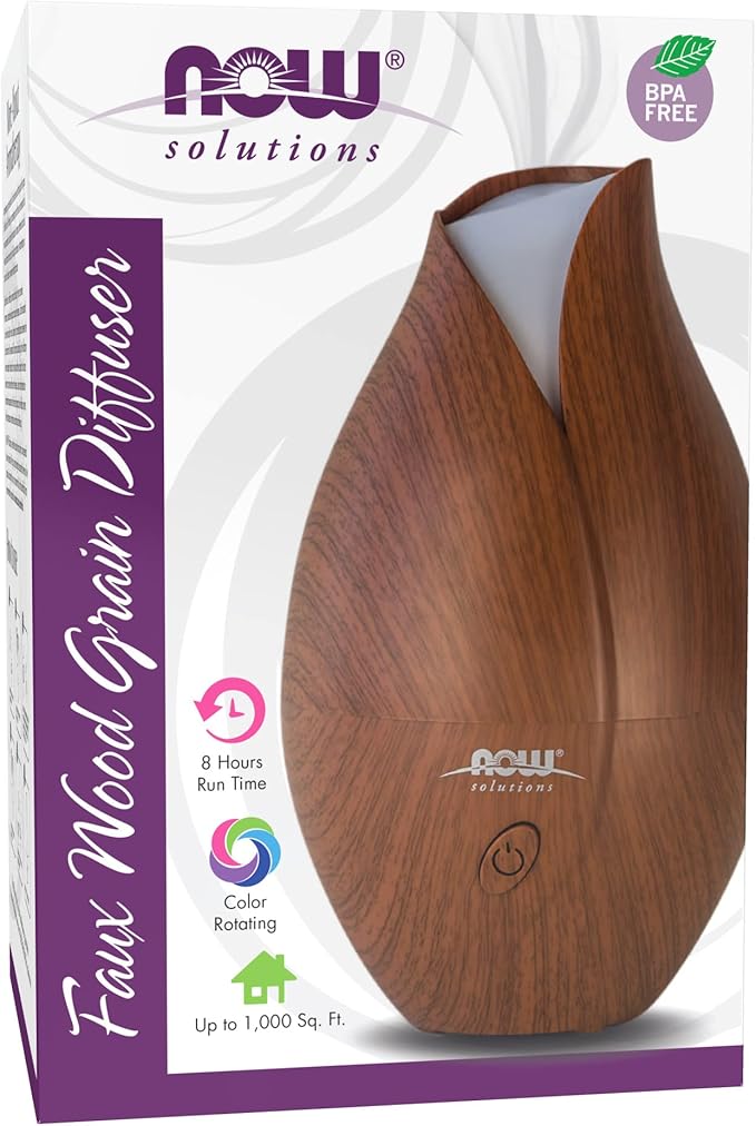 NOW Foods Essential Oils, Ultrasonic Faux Wood Aromatherapy Oil Diffuser, Contemporary Design, Extremely Quiet Heat Free, ...