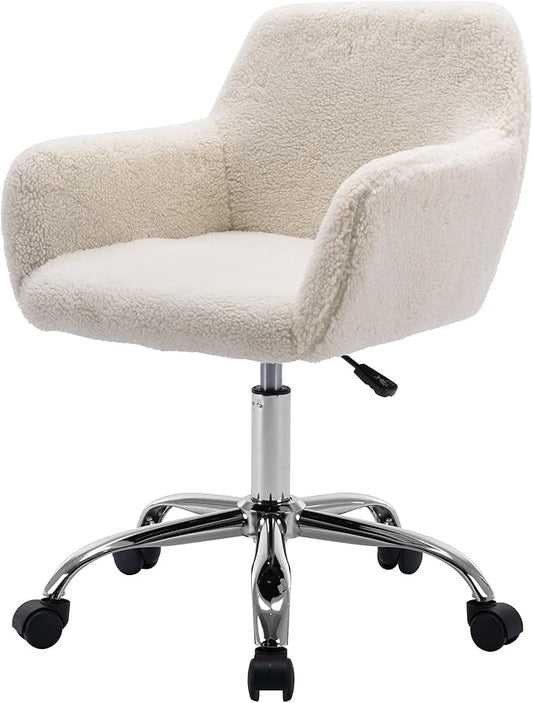 Homedraft Faux Fur 360°Swivel Desk Chair, Height Adjustable Home Office Armchair with Slivery Base for Teens Women Girls, ...