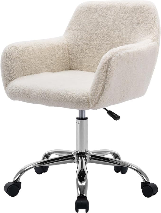 Homedraft Faux Fur 360°Swivel Desk Chair, Height Adjustable Home Office Armchair with Slivery Base for Teens Women Girls, ...