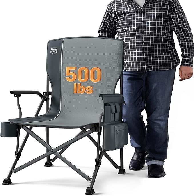 TIMBER RIDGE Oversized Folding Camping Chair High Back Heavy Duty for Adults Support up to 500lbs with Cup Holder, Side Po...