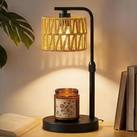 Candle Warmer Lamp, Timer Dimmable Candle Lamp, Adjustable Height and Brightness Candle Warmer, Boho Rattan Lampshade and ...