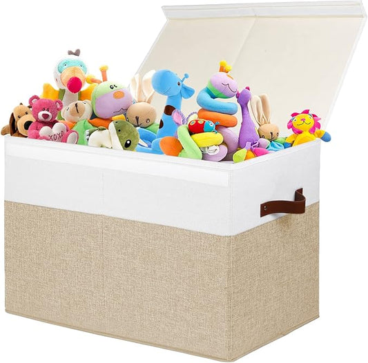 Gowee Large Toy Storage Box with Lid, Sturdy Toys Storage Chest Bin Organizer Basket with Dividers for Kids, Boys, Girls, ...