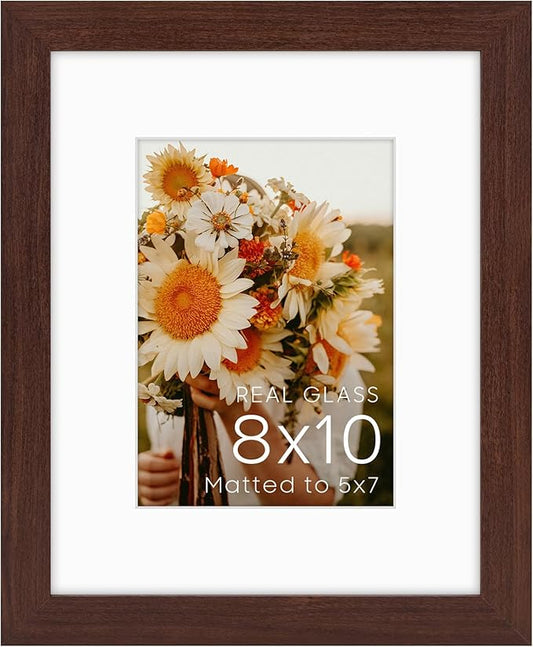 Golden State Art, 8x10 Picture Frame with Mat for 5x7 Photo - High Definition Glass Wall Mounting or Tabletop Display (Bro...