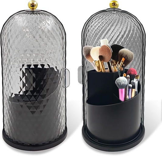 360 Rotating Makeup Brush Holder Organizer With Lid - Multifunctional Toothbrush Holder With Cover For Bathroom Countertop...