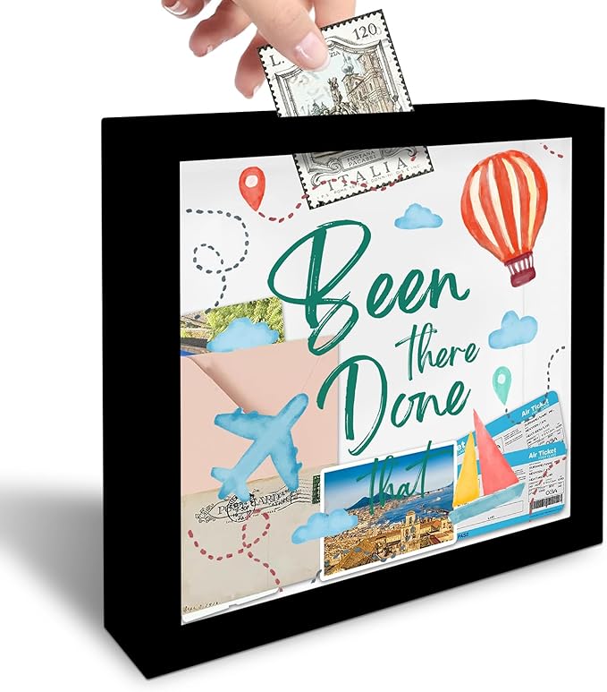 8" x 8" Black Travel Shadow Box Frame - Graffiti Been There Done That - Travel Wooden Display Memory Saver with Slot for T...