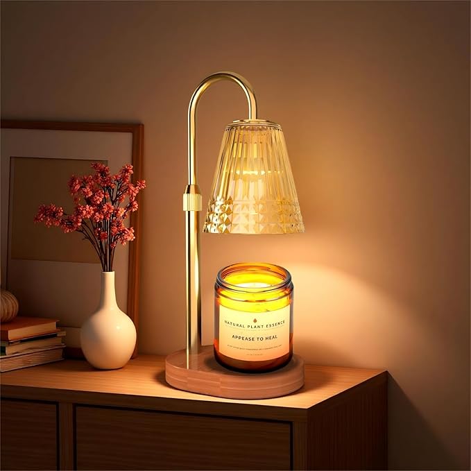 Candle Warmer Lamp with Dimmable Light & Timer, Adjustable Height Flameless Electric Wax Melter for Scented Jar Candles, G...
