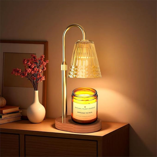 Candle Warmer Lamp with Dimmable Light & Timer, Adjustable Height Flameless Electric Wax Melter for Scented Jar Candles, G...
