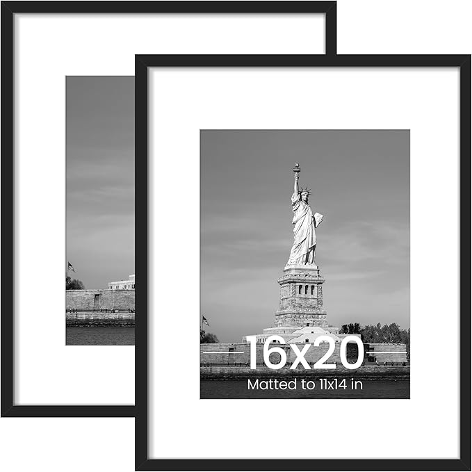 ENJOYBASICS 16x20 Picture Frame, Display Poster 11x14 with Mat or 16 x 20 Without Mat, Wall Gallery Photo Frames, Black, 2...