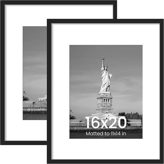 ENJOYBASICS 16x20 Picture Frame, Display Poster 11x14 with Mat or 16 x 20 Without Mat, Wall Gallery Photo Frames, Black, 2...