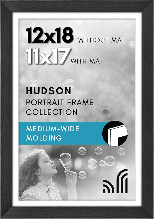 Americanflat 12x18 Poster Frame with Shatter-Resistant Glass - Use as 11x17 Frame with Mat or Display 12x18 Photo Without ...