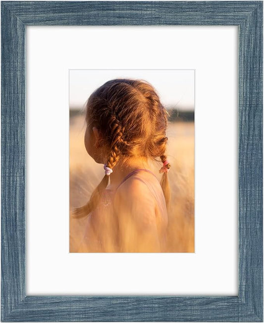 Golden State Art, 8x10 Picture Frame with Mat for 5x7 Photo - High Definition Glass Wall Mounting or Tabletop Display (Blu...