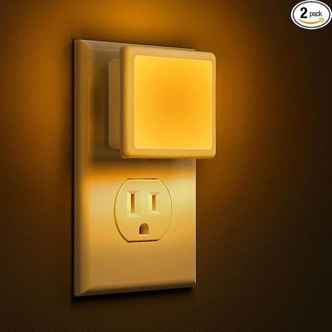 L LOHAS LED Night Lights Plug into Wall 2-Pack, 0.3W Plug in Night Light, Dusk to Dawn, 2000K Amber Light, Sleep Aid Night...