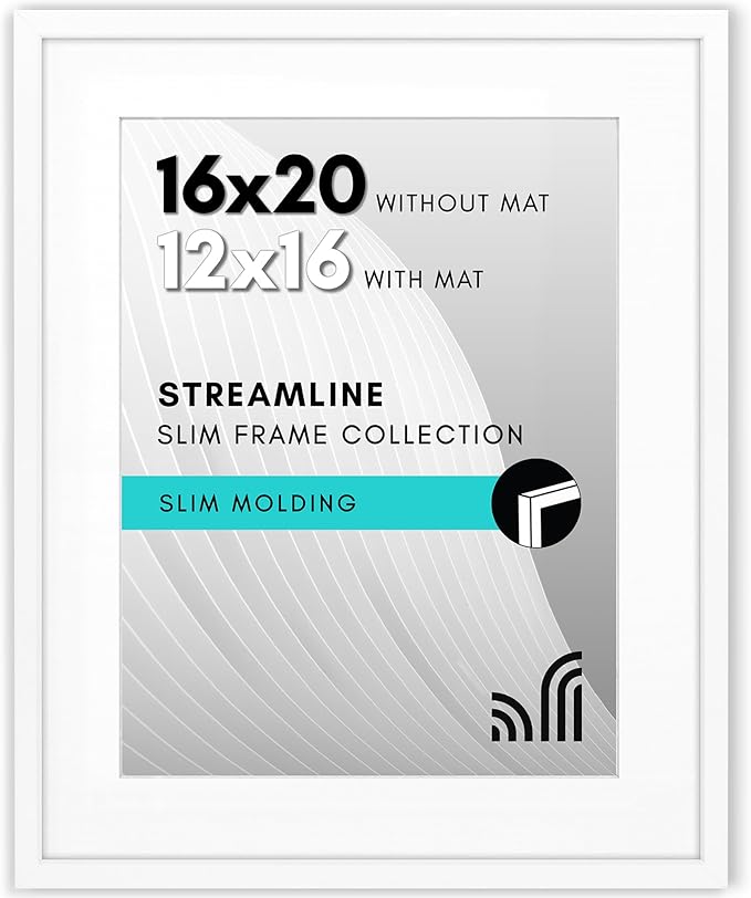 Americanflat 16x20 Picture Frame with Polished Plexiglass - Use as 12x16 Frame with Mat or Display 16x20 Photo Without Mat...