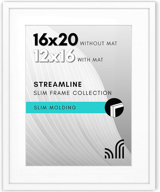 Americanflat 16x20 Picture Frame with Polished Plexiglass - Use as 12x16 Frame with Mat or Display 16x20 Photo Without Mat...