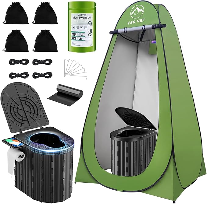 Camping Toilet with Pop-Up Privacy Tent and Liquid Waste Gel, Portable Toilet for Camping with Large Tent, Ergonomic Potty...