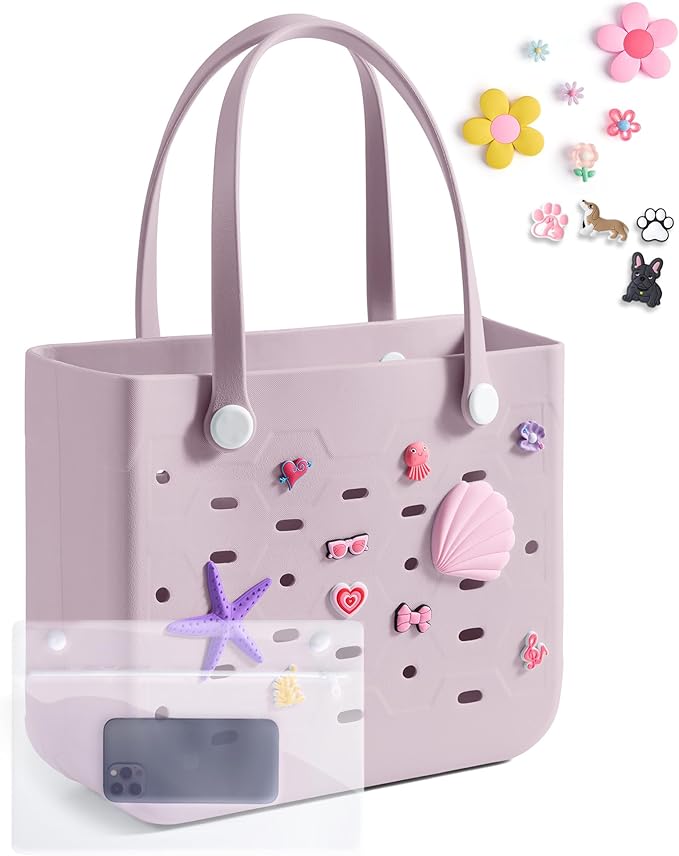 BAGSMART Beach Bag for Women, Water-resistant Rubber Tote Bag, Sandproof Vacation Essentials for Summer Swim Cruise Pool