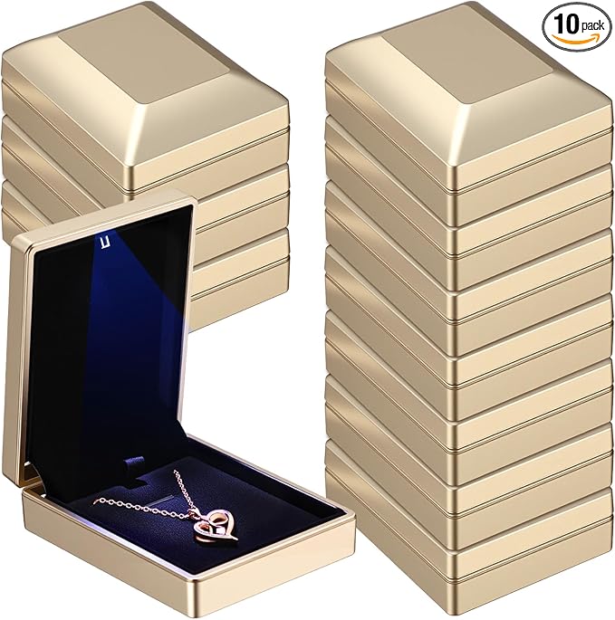 Landical 10 Pcs Pendant Necklace Box with LED Light Velvet Necklace Case for Pendant Bracelet Ring Earring, Jewelry Storag...