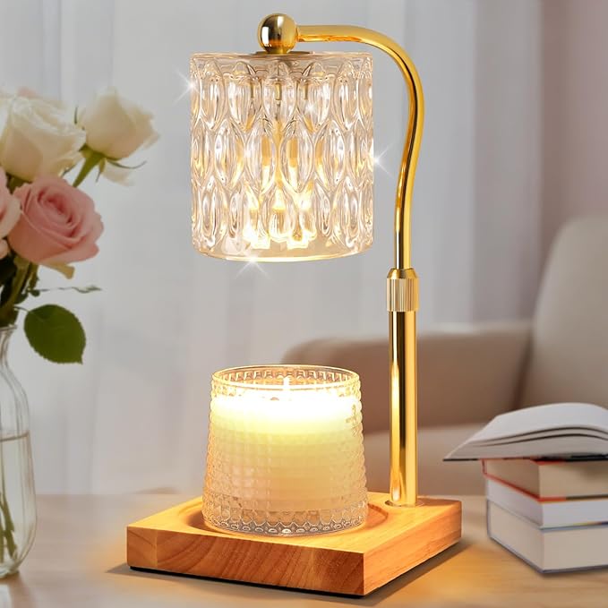 Candle Warmer Lamp Adjustable Height with Timer Dimmer, Dimmable Glass Wax Melt Warmer Light for Scented Jar, Present for ...