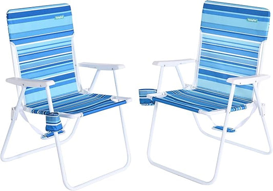 SunnyFeel 15" Tall Folding Beach Chair for Adults 2 Pack, Oversized Portable High Seat Sand Chair Heavy Duty 300 LBS, Fold...