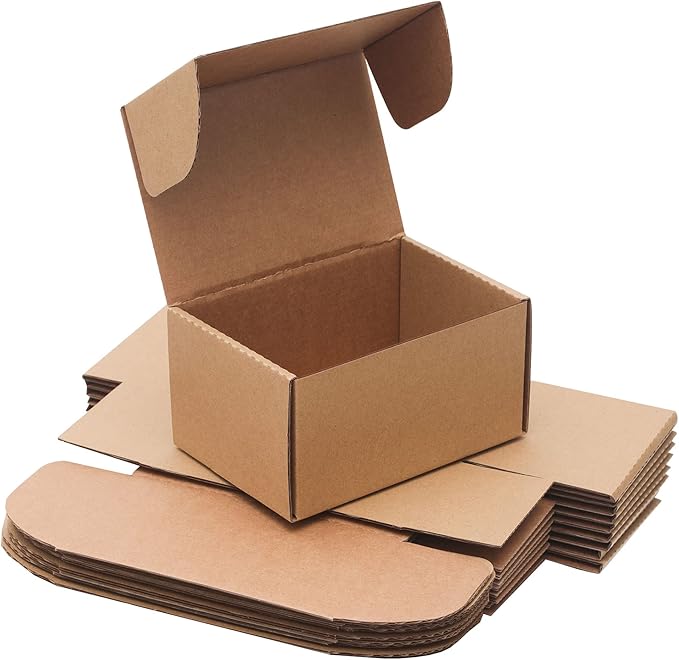 10 Pack Small Shipping Boxes 6x4x3'' Corrugated Small Cardboard Boxes for Shipping, Recyclable Packaging Boxes for Busines...
