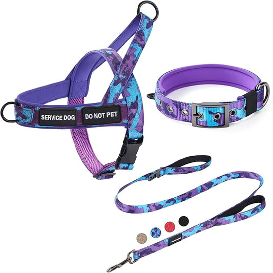 Annchwool No Pull Dog Harness,Heavy Duty Collar & Leash Set-Leash with Double Handle & Car Seatbelt Clip-Easy Control for ...