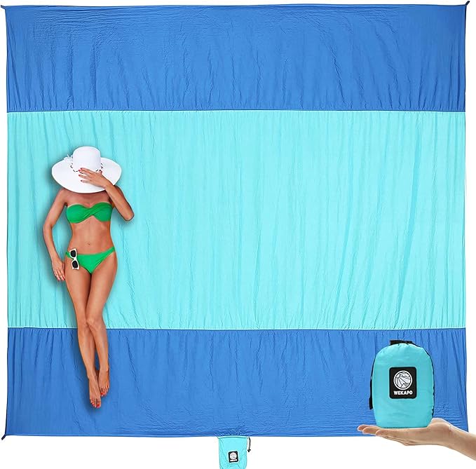 WEKAPO Beach Blanket Sandproof Waterproof, Extra Large Beach Mat, Oversized & Compact Sand Free, Quick Drying Beach Essent...