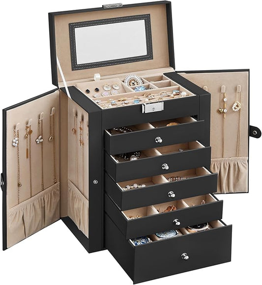 SONGMICS 6-Layer Jewelry Box Organizer with 5 Drawers, Jewelry Storage Case with Lock and Mirror, Large Storage Capacity, ...