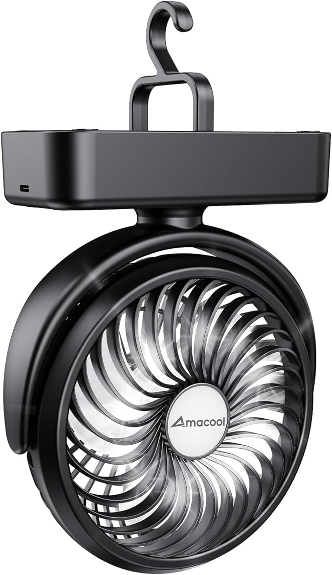 Portable Camping Fan with LED Lantern- 40H Work Time Rechargeable Battery Operated Fan with Hanging Hook for Tent Car RV H...