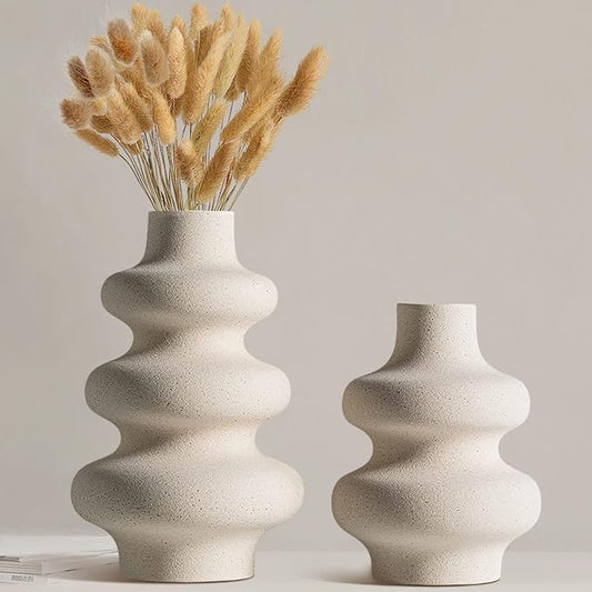 Ceramic Vases Set of 2-White Vase for Modern Home Decor, Flower Vases for Aesthetic Room Decor,Boho Decor Wedding Dinner T...