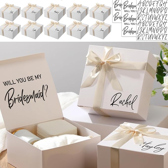 AmazingSpark 8 Sets Bridesmaid Proposal Boxes Will You Be My Bridesmaid Box Wedding Gift Boxes with Lids Name Maid Matron ...