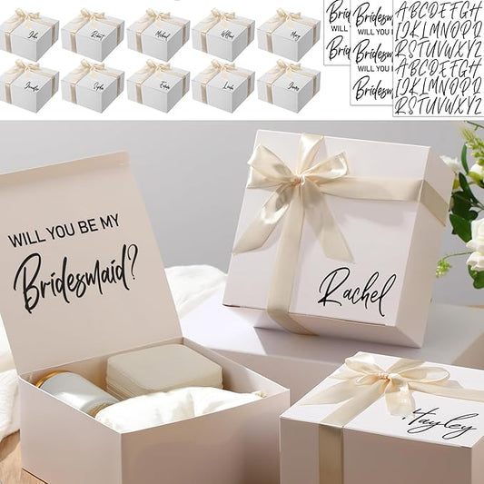 AmazingSpark 8 Sets Bridesmaid Proposal Boxes Will You Be My Bridesmaid Box Wedding Gift Boxes with Lids Name Maid Matron ...