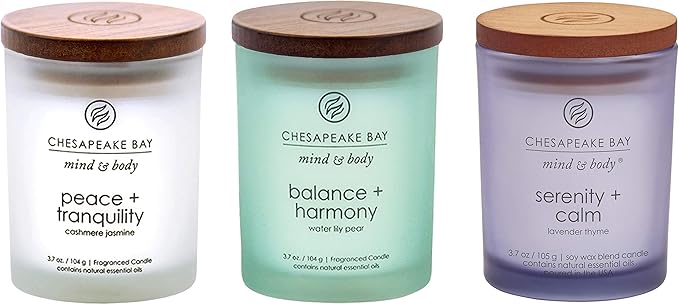 Chesapeake Bay Candle Peace + Tranquility, Balance + Harmony, Serenity + Calm Scented Candle Gift Set, Small Jar (3-Pack),...