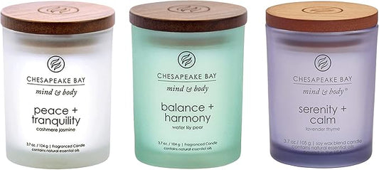 Chesapeake Bay Candle Peace + Tranquility, Balance + Harmony, Serenity + Calm Scented Candle Gift Set, Small Jar (3-Pack),...