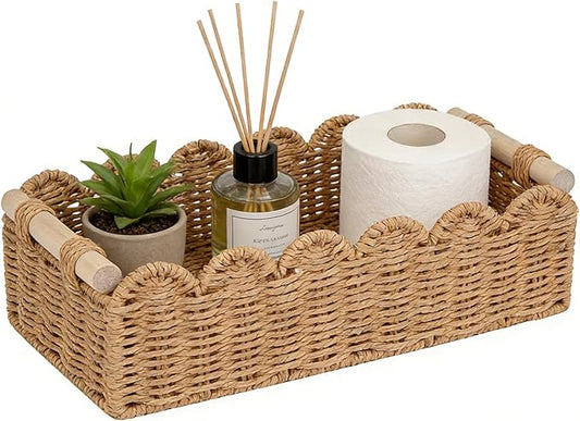 Upgraded Paper Rope Scalloped Edge Toilet Paper Storage Basket, Small Living Room, Bedroom Decor Baskets for Over Toilet S...