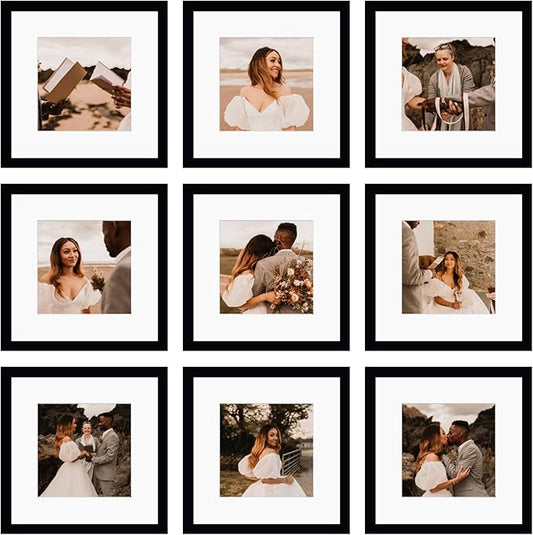 BSRHOME 12x12 Picture Frame Set of 9, Display Pictures 8x8 with Mat or 12x12 without Mat, Multi Collage Gallery Square Pho...