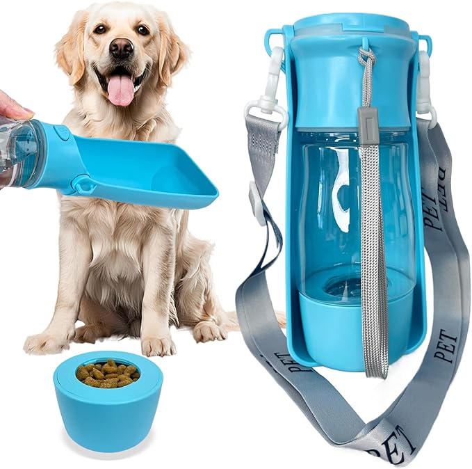 CORIMEI Portable Dog Water Bottle - 2-in-1 Dog Travel Water Bottle with Food Container & Bowl Dispenser, Leak-Proof, Light...