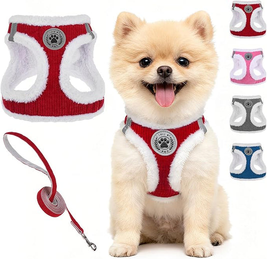 BEAUTYZOO Plush Dog Harness for Small Dogs, No Pull Dog Harness and Leash Set, Soft Fleece Escape Proof Puppy Vest Harness...
