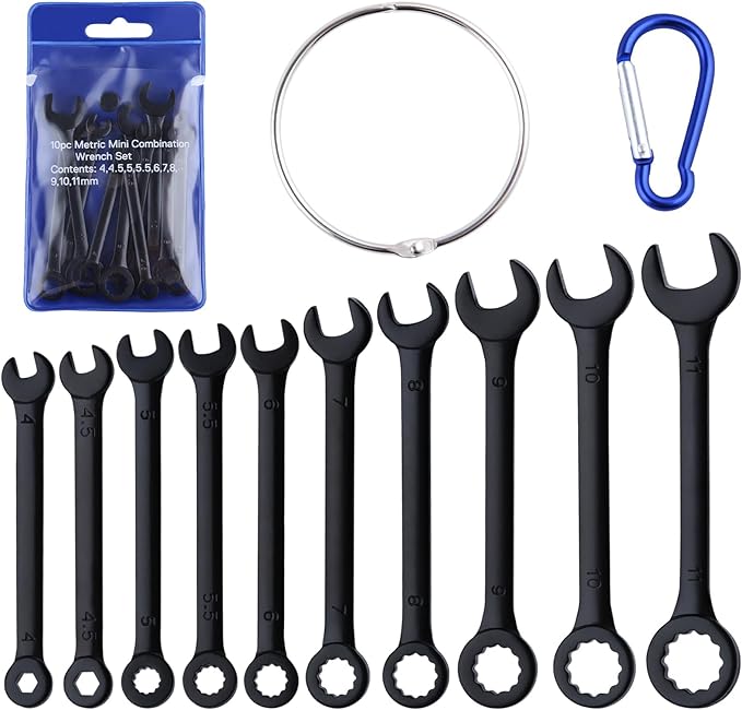 GOLD DEER 10PCS Mini Wrench Set Standard Metric 4mm-11mm Ignition Wrenches Open End and Box End Combination Wrench Set wit...
