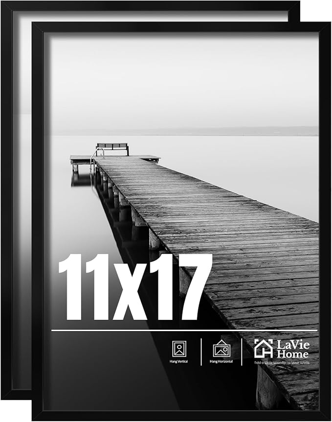 LaVie Home 11x17 Picture Frame 2 pack, Display Pictures 11 x 17 Poster Frame, 11x17 Black Photo Frame with HD Plexiglass, ...