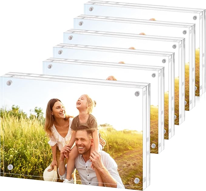 Fixwal 5x7 Acrylic Picture Frame, 6 Pack Clear Double-Sided Magnetic Frames Set, Frameless Photo Frames for Desktop Tablet...