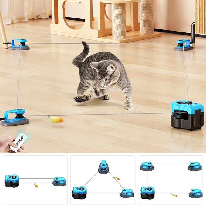 AsFrost Upgraded Interactive Cat Toy for Indoor Cats, Auto/Manual Control DIY Cat Feather Mouse Toy Treadmill for Bored Ki...